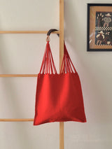 メキシコ ハンモックバッグ 無地 レッド レザーハンドル