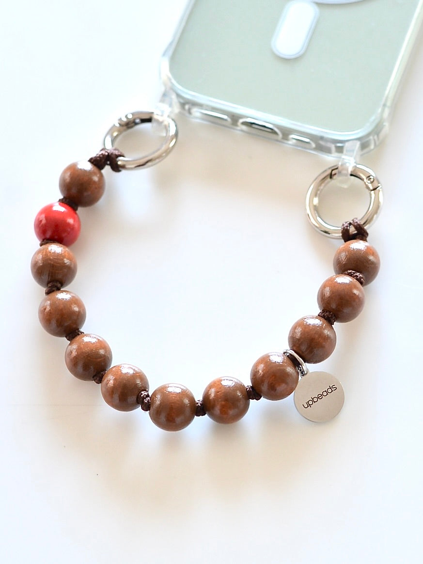 upbeads アップビーズ スマホストラップ MINI【モカ×レッド】別注