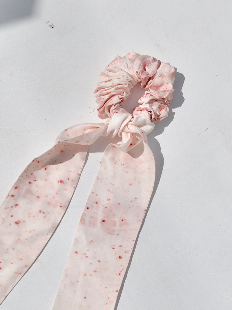 Botanical Dye Scrunchie with Ribbon Scarf Pink Vegan Silk