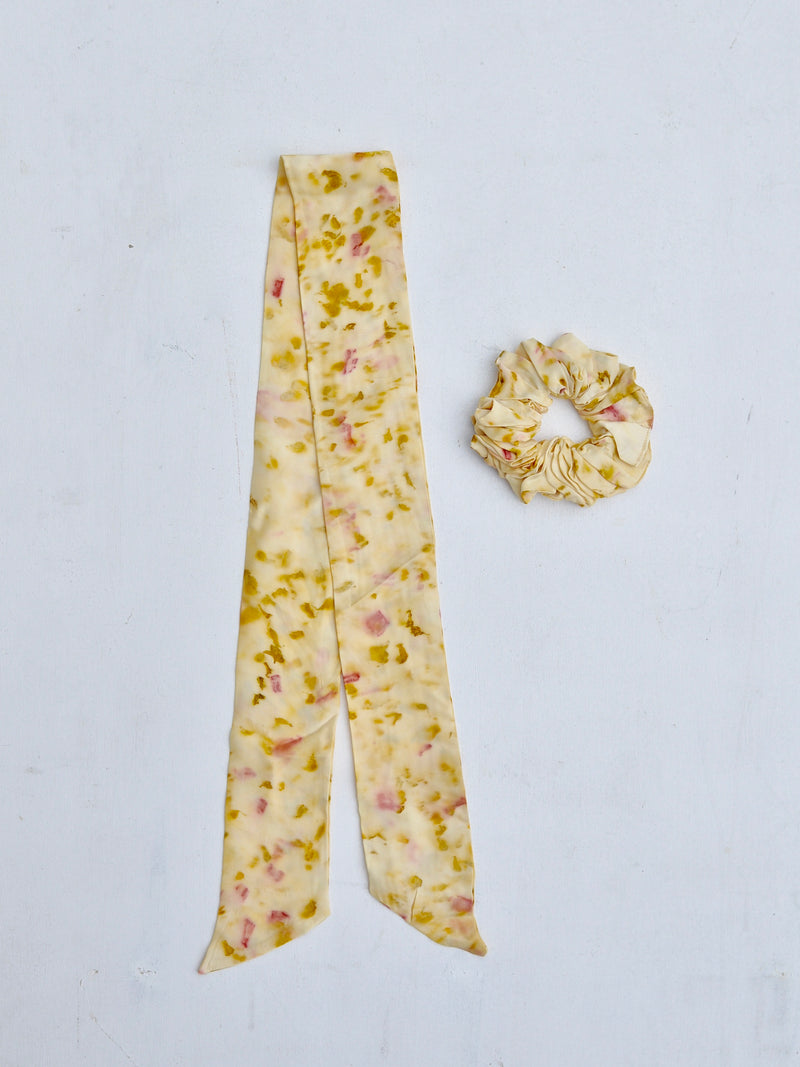 Botanical-dyed Scrunchie with Ribbon Scarf Marigold Vegan Silk