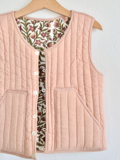 Kids Reversible Quilted Vest Pink 