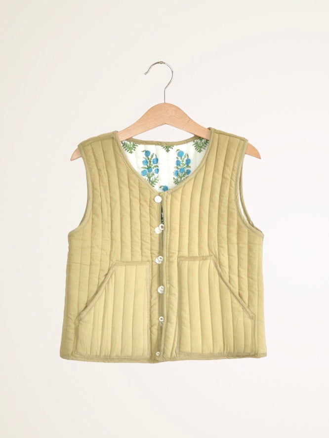 Kids Reversible Quilted Vest Green 