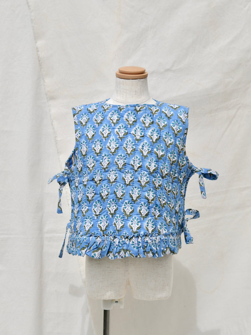 Kids Reversible Quilted Ribbon Vest Block Print 