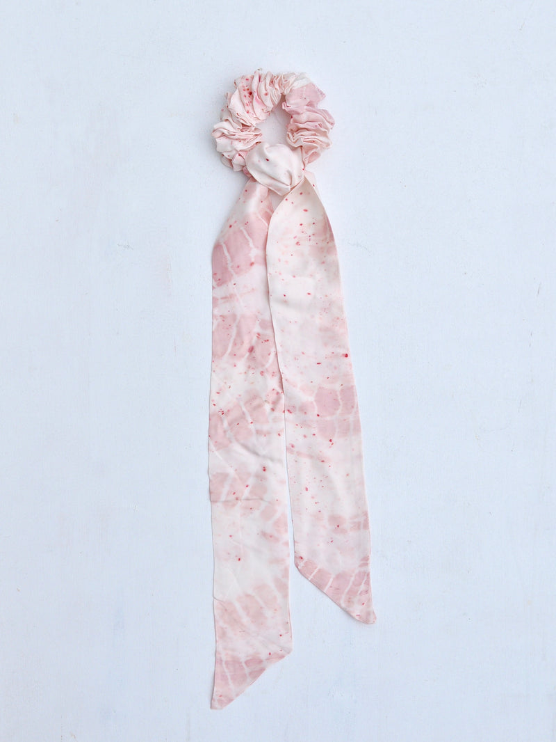 Botanical Dye Scrunchie with Ribbon Scarf Pink Vegan Silk
