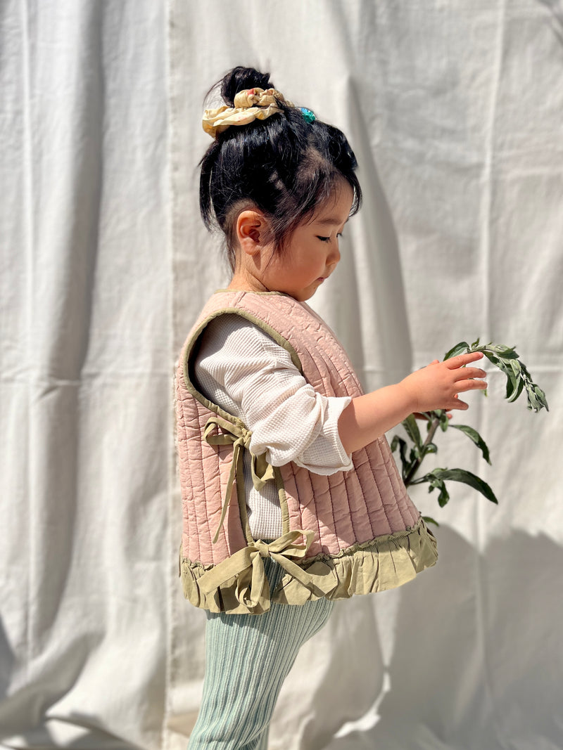 Kids Reversible Quilted Ribbon Vest Block Print 