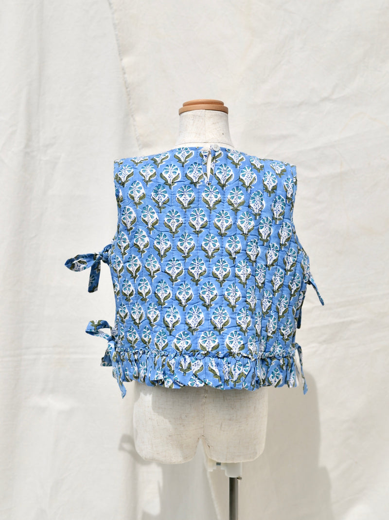 Kids Reversible Quilted Ribbon Vest Block Print 