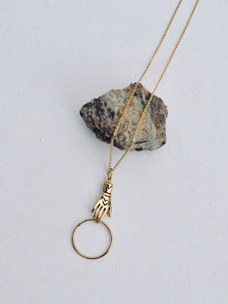 Hand with Hoop Necklace Gold 