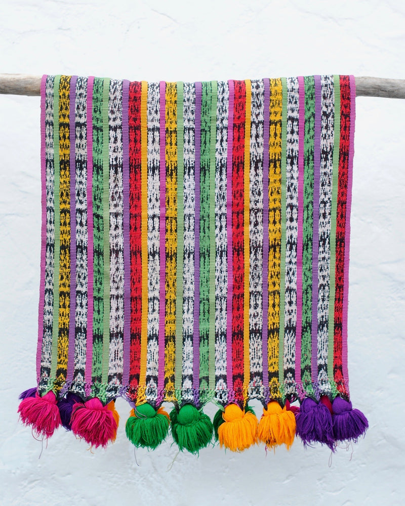 Guatemalan hand-woven cloth pompon stole to Pella 