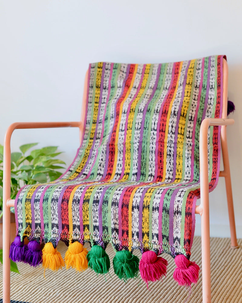 Guatemalan hand-woven cloth pompon stole to Pella 
